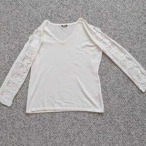 Vila Milano Womens (XL) Off-White V-Neck Sweater w/Full Sleeve Crochet Cut-Outs